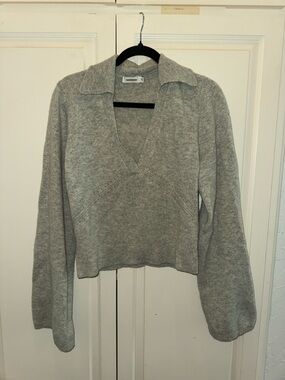 Sandro Light Gray Collared V-Neck Knit